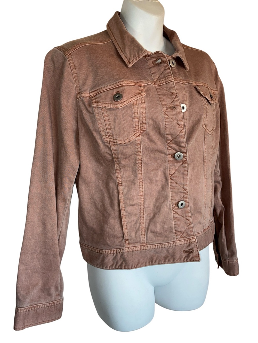 J. Jill Denim Jacket women's petite M, terra cotta/rust color, classic style euc